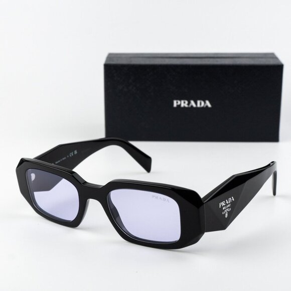 Prada PR17WS 16K40J BRAND NEW Sunglasses Black Violet Rectangle Unisex - Picture 1 of 9